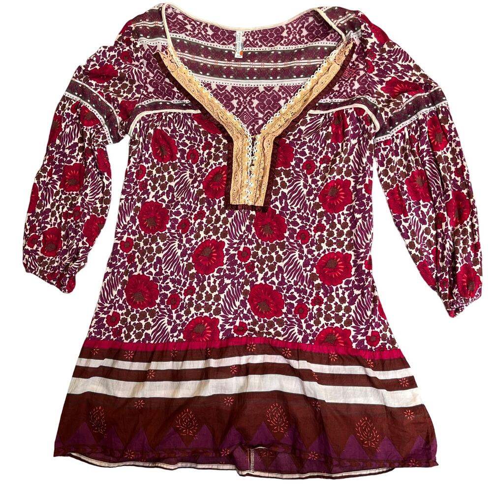 Free People Purple and Brown Floral Blouse